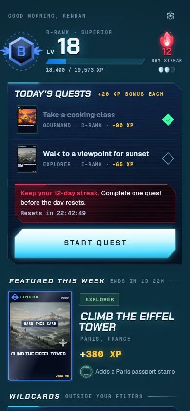The Levolve Home screen in the Legend style